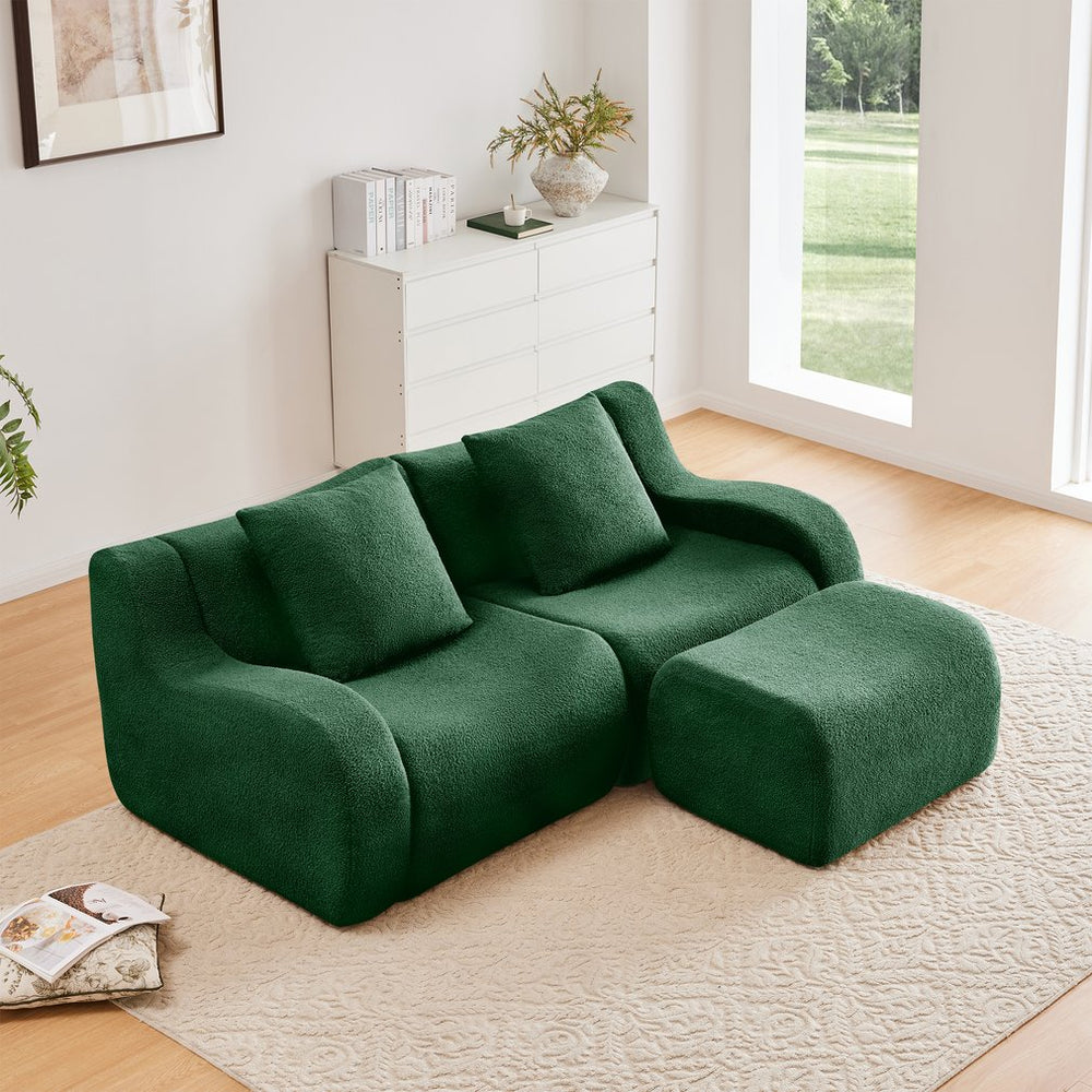 English Elm L-Shaped Teddy Fabric 2-Seat Sofa - Cloud-Like Comfort, No Assembly, Ergonomic Design, Green Delight W714S01438