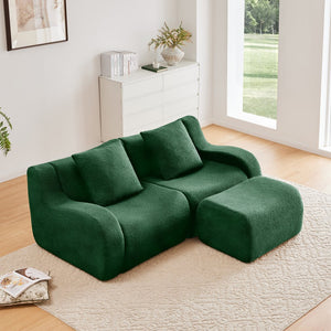 English Elm L-Shaped Teddy Fabric 2-Seat Sofa - Cloud-Like Comfort, No Assembly, Ergonomic Design, Green Delight W714S01438