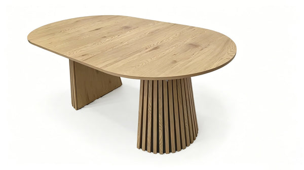 English Elm Wooden Oval Extendable Dining Table with Slatted Legs Seats up to Six Mid-century W3590P426263