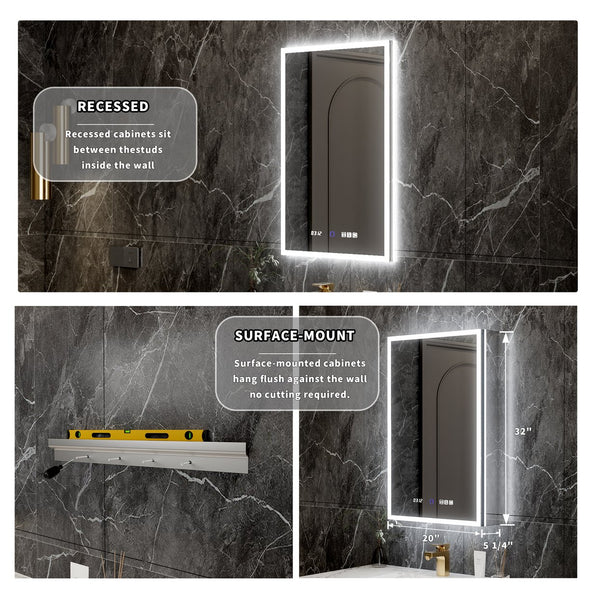 English Elm 20*32 Inch Led Medicine Cabinet with Anti-fog Gfci Outlet and Dimming Bathroom Mirror W637P349553