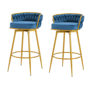 English Elm Christopher Knight Home® - Swivel Counter Height Bar Stools Set of 2 with 180° Turn, Hand-Woven Back, Gold Frame, Velvet Comfort Blue N762P216979C
