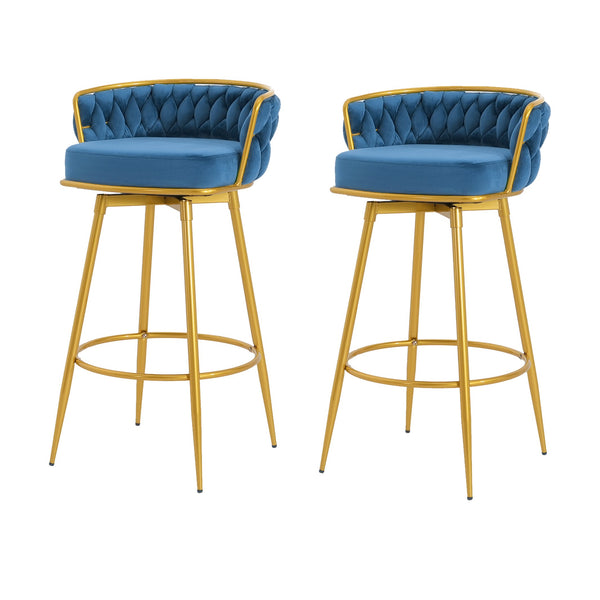 English Elm Christopher Knight Home® - Swivel Counter Height Bar Stools Set of 2 with 180° Turn, Hand-Woven Back, Gold Frame, Velvet Comfort Blue N762P216979C