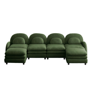 English Elm Teddy Fleece Curved Modular Sectional Sofa with Movable Ottomans for Cozy Living Rooms Green W5656S00092