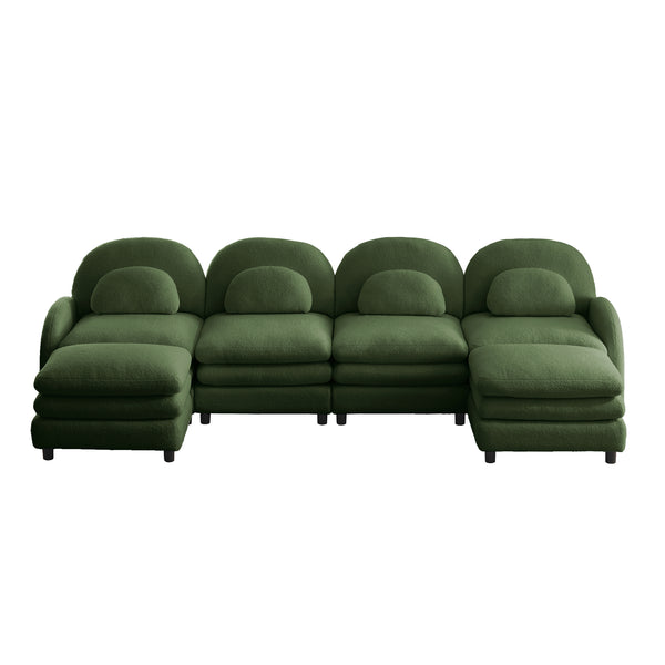 English Elm Teddy Fleece Curved Modular Sectional Sofa with Movable Ottomans for Cozy Living Rooms Green W5656S00092