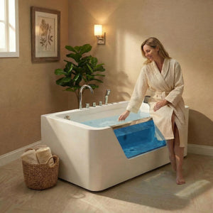 English Elm 67" Whirlpool Soaking Tub with Tempered Glass Apron Chromatherapy Jets Acrylic Spa W3605P400539