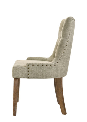 English Elm Yotam Beige Tufted Fabric Side Chair Set of 2 with Salvaged Oak Finish, Nailhead Trim Comfort B2726P264597