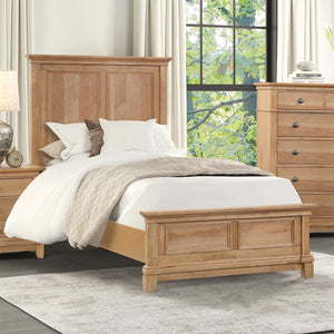 English Elm Bedroom Wooden Queen Bed with High Panel Headboard, Gold Trim Accent, Modern Luxury Design Natural,Oak 44 L x 50 W x 8 H B2741S00739