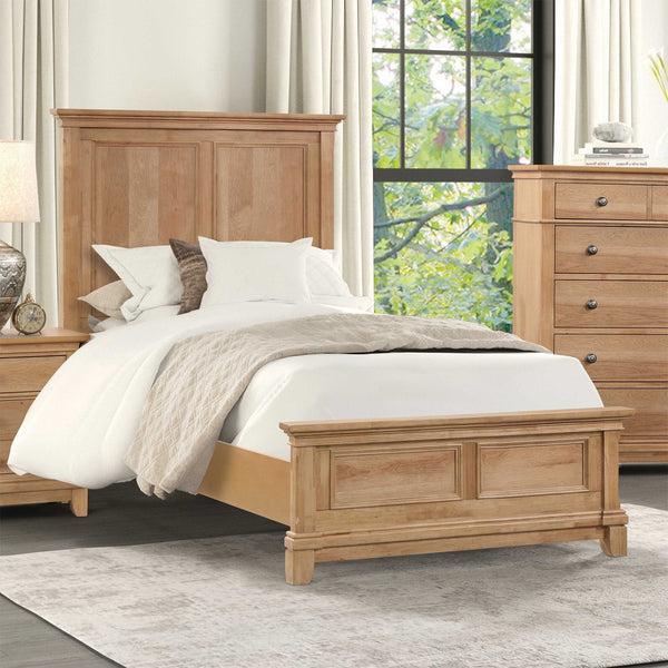 English Elm Bedroom Wooden Queen Bed with High Panel Headboard, Gold Trim Accent, Modern Luxury Design Natural,Oak 44 L x 50 W x 8 H B2741S00739