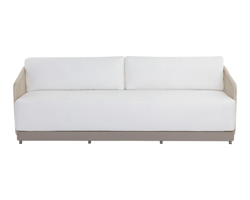 Sunpan ALLARIZ Sofa - Modern Greige Aluminum Frame with Stinson White Upholstery for Stylish Outdoor Living 109652