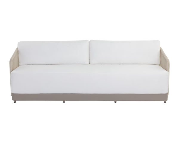 Sunpan ALLARIZ Sofa - Modern Greige Aluminum Frame with Stinson White Upholstery for Stylish Outdoor Living 109652