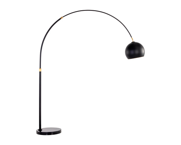 Sunpan Vern Floor Lamp – Stylish Arc Design with Unique Marble Base for Chic Living and Work Spaces Black