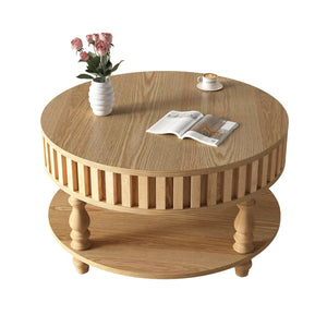 English Elm Farmhouse Fluted Square Coffee Table with Flip Top Hidden Compartment and Open Shelf Natural Wood W1445P370481