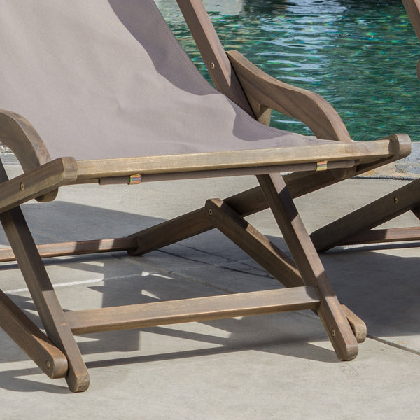 English Elm Christopher Knight Home® - NIKKI Sling Chair with Head Pillow — Portable Wood Frame Beach & Pool Lounger, Durable Polyester Fabric Grey 57 L x 26.75 W x 8.25 H 60059.00FEU