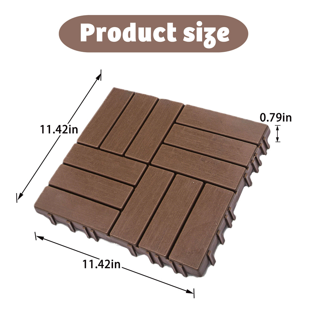 English Elm 11-pack Interlocking Wood Composite Deck Tiles Waterproof Snap Fit Patio Flooring W1578P352576