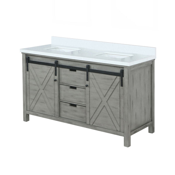 English Elm Ash Grey Double Bath Vanity 60"W X 22"D With Durable Cultured Marble Top & Ample Storage Solutions B2731P260142
