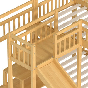 English Elm Full Bunk Bed with Trundle Bookshelf Storage Pine Frame Car Design for Kids W1580S00301