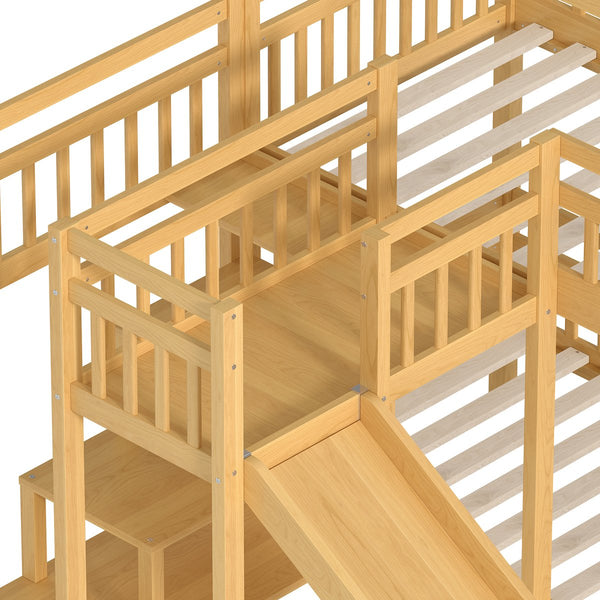 English Elm Full Bunk Bed with Trundle Bookshelf Storage Pine Frame Car Design for Kids W1580S00301