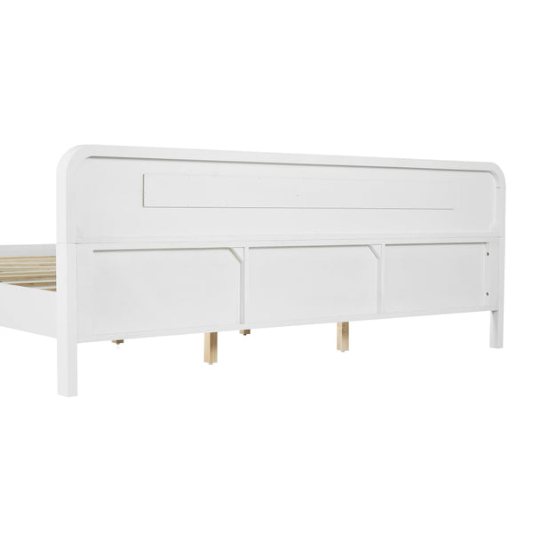 English Elm Pine Solid Wood King Bed Matte Finish Platform Frame Tall Headboard No Box Spring White N770PK291028K