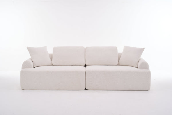 English Elm LY-024 Beige Compression Sofa 4-Seater Deep Seat Crochet Yarn Fabric Foam+Spring Breathable Comfort W2231S00014