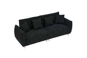 English Elm 86.6 Inch Teddy Fleece Three-seat Sofa with Silver Legs and Four Plush Pillows Black W1658S00158