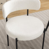 English Elm Burbank Modern Round Boucle Dining Chairs, Set Of 2, White