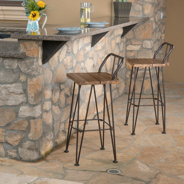 English Elm Christopher Knight Home® - DENALI Outdoor Industrial Wood & Metal Bar Stools Set of 2 — 30" Weather‑Resistant Acacia Seats, Iron Frame 61328.00