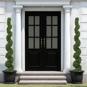 English Elm 6ft Faux Spiral Topiary Trees Uv Resistant Potted Boxwood Set for Porch or Patio W2945P379269
