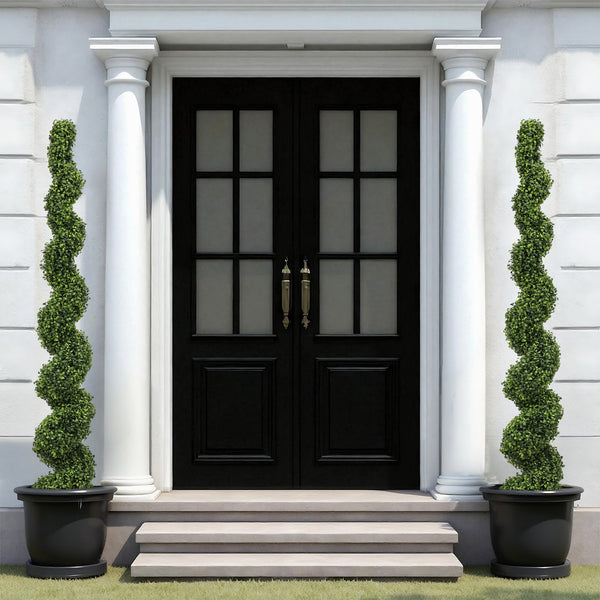 English Elm 6ft Faux Spiral Topiary Trees Uv Resistant Potted Boxwood Set for Porch or Patio W2945P379269