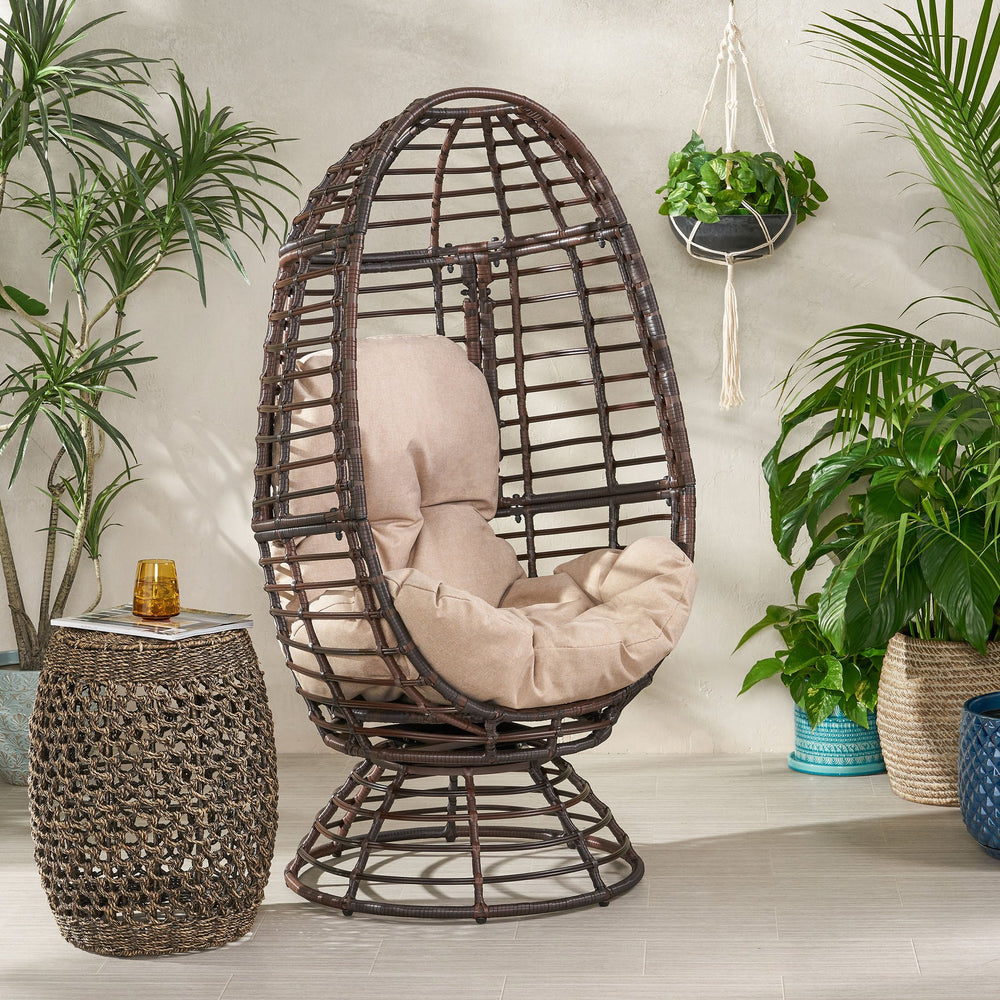 English Elm Christopher Knight Home® - ROBERTSON Rafael Swivel Egg Chair with Faux Rattan, Water‑Resistant Cushion, Handcrafted Patio Lounger 67930.00DBGE
