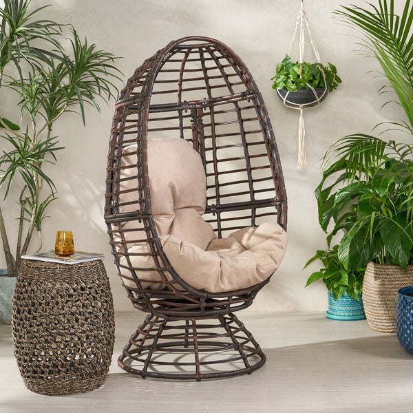 English Elm Christopher Knight Home® - ROBERTSON Rafael Swivel Egg Chair with Faux Rattan, Water‑Resistant Cushion, Handcrafted Patio Lounger 67930.00DBGE