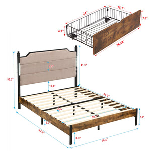 English Elm Queen Upholstered Storage Bed Lamb Fleece Headboard Led Lighting Two Drawers Included W311S00066