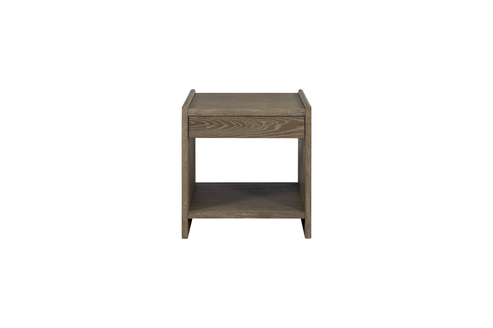 English Elm End Table Cocoa Solid Wood & MDF, Weathered Brown Finish, Soft-Close Drawer, Open Shelf Accent Piece B2699P323116