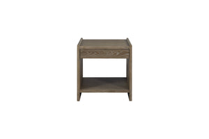 English Elm End Table Cocoa Solid Wood & MDF, Weathered Brown Finish, Soft-Close Drawer, Open Shelf Accent Piece B2699P323116