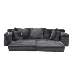 English Elm Oversized Corduroy Cloud Couch Convertible Sleeper Sofa with Memory Foam Seating Dark Gray W395S00117