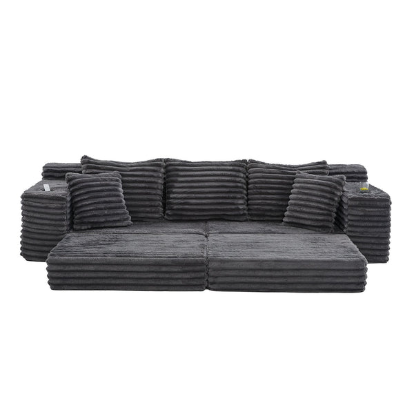 English Elm Oversized Corduroy Cloud Couch Convertible Sleeper Sofa with Memory Foam Seating Dark Gray W395S00117