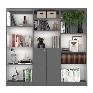 English Elm Aynor 3 Piece Home Bookcase Set with 12 Shelves and 2-Door Cabinet for Stylish Organized Living Room Dark Gray+White,Multicolor 41 L x 28 W x 5 H B070S00265
