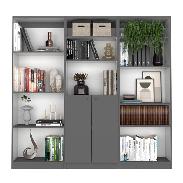 English Elm Aynor 3 Piece Home Bookcase Set with 12 Shelves and 2-Door Cabinet for Stylish Organized Living Room Dark Gray+White,Multicolor 41 L x 28 W x 5 H B070S00265