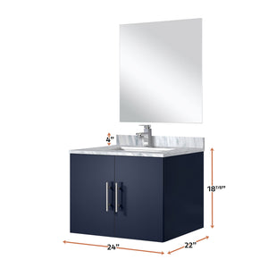 English Elm Navy Single Bath Vanity 24"W x 22"D with Carrara Marble Top, Chrome Faucet & 18" Frameless Mirror B2731S01298