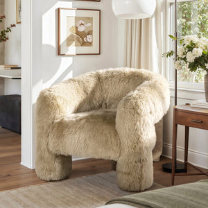 English Elm Jennifer Taylor Home - Avalon Genuine Sheepskin 35" Split Barrel Back Accent Chair in Natural Blonde Fur – Cozy Chic Seat B2719P290776