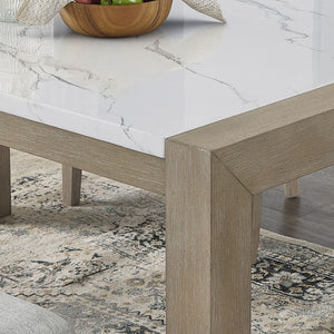 English Elm Louisa Rectangular Faux Marble Dining Table Seats Six with Light Oak Parsons Base B2749P413310