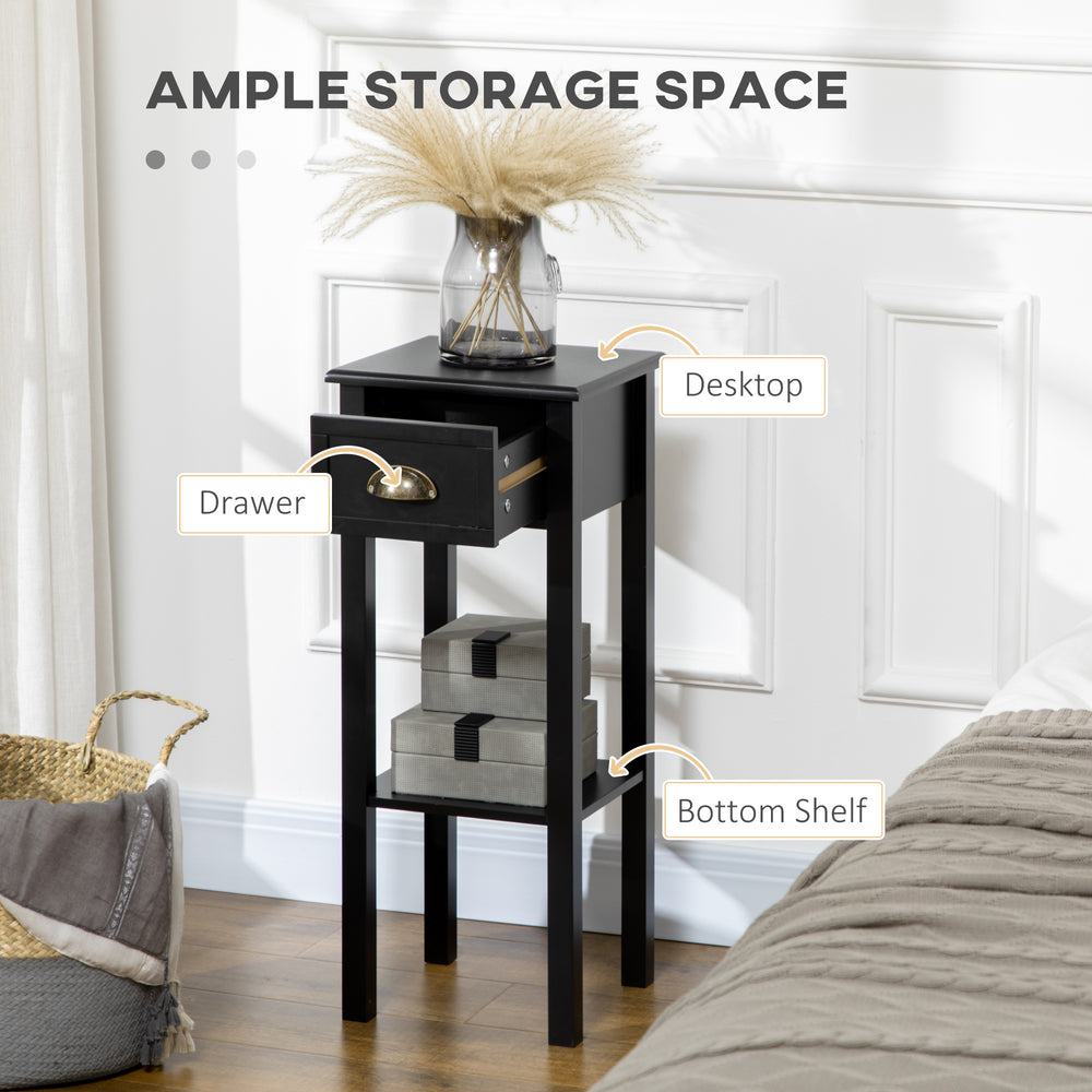 English Elm HOMCOM Slim 29.5" 2-Tier Side Table with Drawer & Elevated Shelf, MDF End Table for Living Room W2225P173882