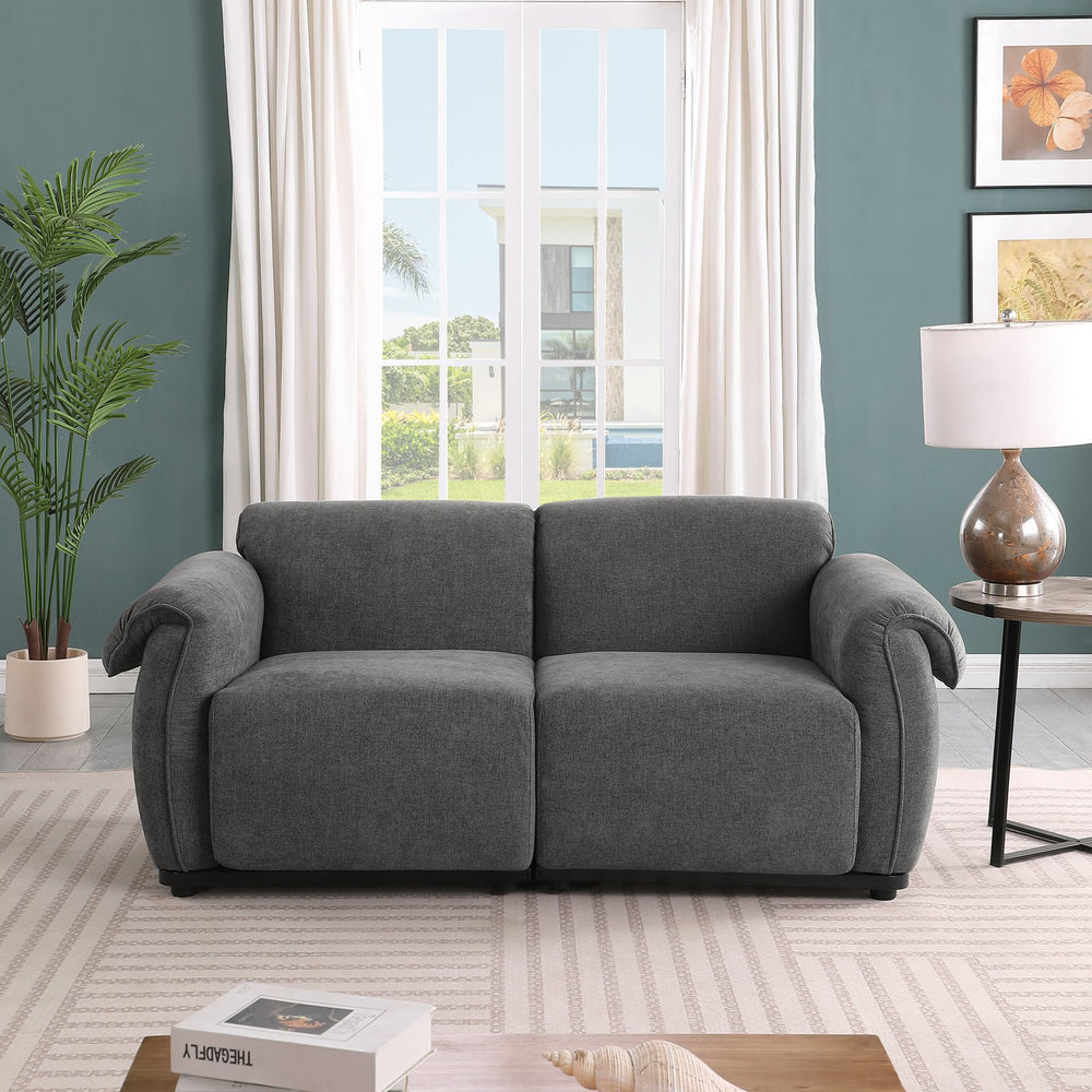 English Elm 102 Inch Linen Modular Sectional Sofa with Hidden Storage and Cloud Cushion Comfort Grey W1099S00204