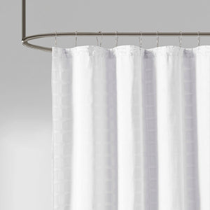 JLA Home Madison Park - Woven Textured Shower Curtain with Clipped Square Weave, Machine Washable, Durable 72x72 Inches White MP70-6707