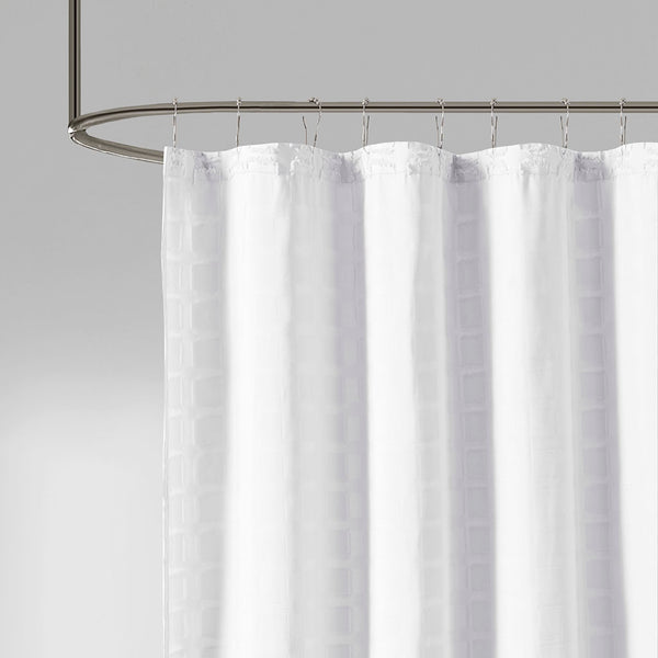 JLA Home Madison Park - Woven Textured Shower Curtain with Clipped Square Weave, Machine Washable, Durable 72x72 Inches White MP70-6707