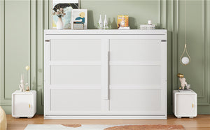 English Elm Queen Murphy Wall Bed with Led Lighting Modern Cabinet Folds Flat for Studio Living White LP100973AAK