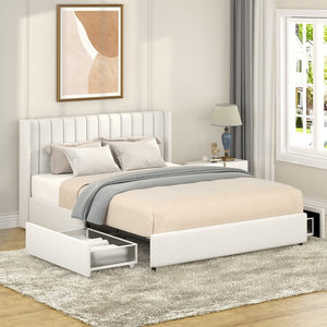 English Elm Ivory Boucle Upholstered Queen Storage Bed With Tufted Headboard & Drawer System B191P191660-GIGA