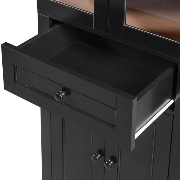 English Elm 67.2" Tall Bathroom Storage Cabinet with Tempered Glass Doors, Adjustable Shelves, Soft-Close Hinges and Anti-Tip Safety Black N729P310006B