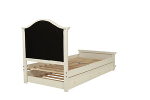English Elm Contemporary Twin Bed with Trundle and Tufted Upholstered Headboard, Sturdy Slats, Kids Bedroom Furniture Pink,White 83 L x 12 W x 9 H B011S02033