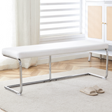 White Shoe Changing Stool, Silver Metal Legs, Multi-Purpose Seat for Bedroom, Fitting Room, Storage, Dining, Living, 005