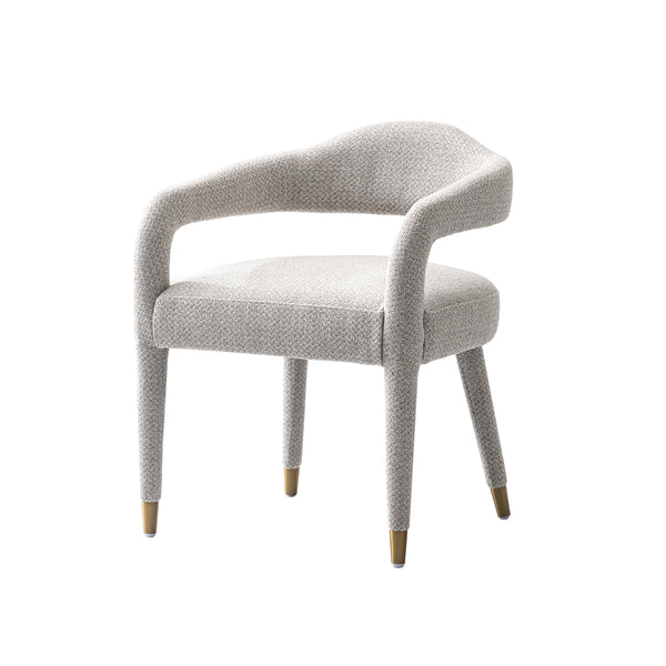 English Elm Aspen Tweed Upholstered Armchair with Kiln-Dried Birch Frame, High-Density Foam & Brass Feet Silver B365P397753